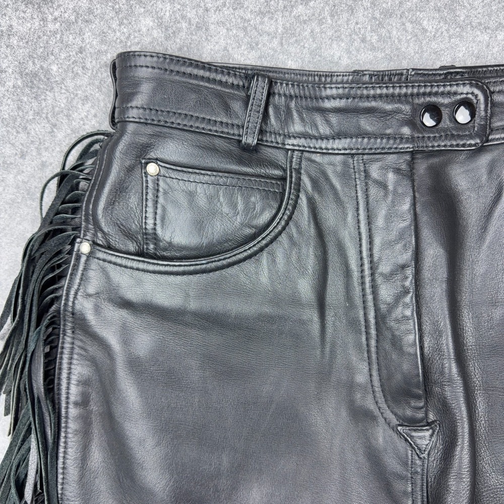 VTG Harley Davidson Leather Pants Womens 16 Black Motorcycle Biker‎ Fringe 80s - Picture 4 of 14